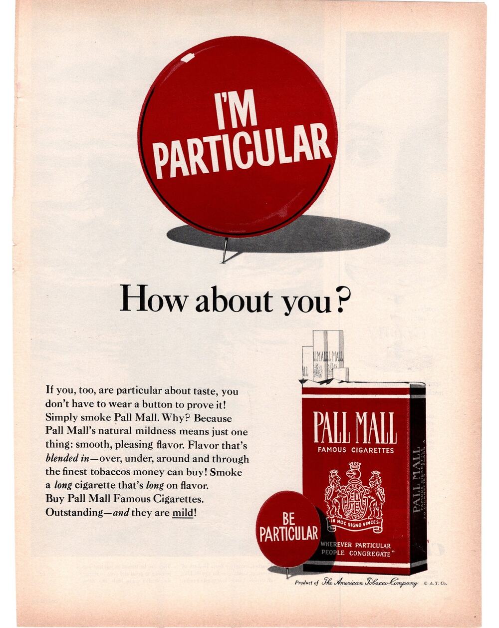 Pall Mall Cigarette Advertisement 1965 Vintage Full Color Tobacciana Midcentury
